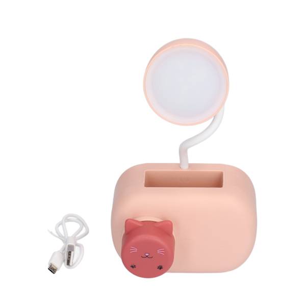 Skrivbordslampa tecknad katt multifunktionell LED-skrivbordslampa med pennvässare USB-kabel för studierum sovrum kontor presentrosa