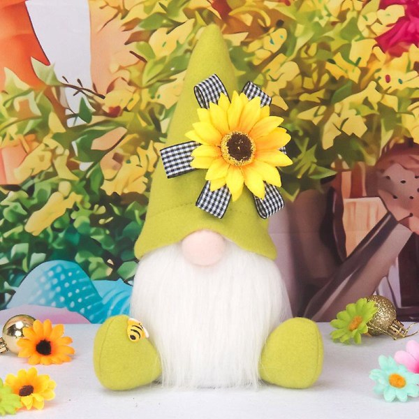 Grönt och gult Sunflower Bee Plysch Ansiktslösa alver Doll Bee Festival Bordsdekor