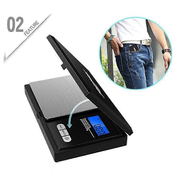 Presisjonsvekt, kjøkkenvekt, smartvekt med 4 enheter, lommevekt med LCD-skjerm, liten vekt for pulver, smykker, gull, edelstener, etc. - 200g x