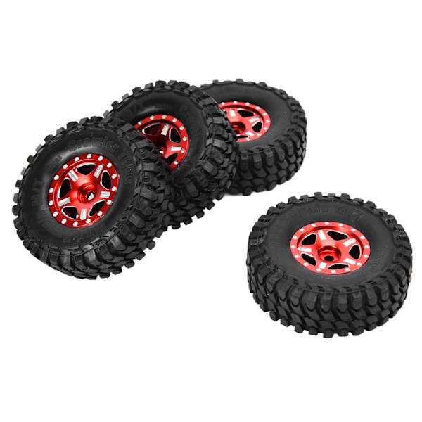 4 st 1/24 RC-bildäck i gummi, RC-fordonshjul, Crawler-bildäck för Axial SCX24 90081 AXI00001 AXI00002, röda