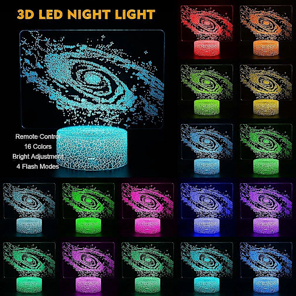 Børne Natlampe, 3D Solsystem Illusionslampe, 16 Farver Auto Skift Touch Switch 3D Lampe