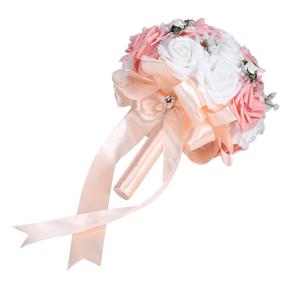 Kunstig Bryllupsbukett Simulering Brude Holder Blomsterdekorasjon Bryllupsutstyr Rosa