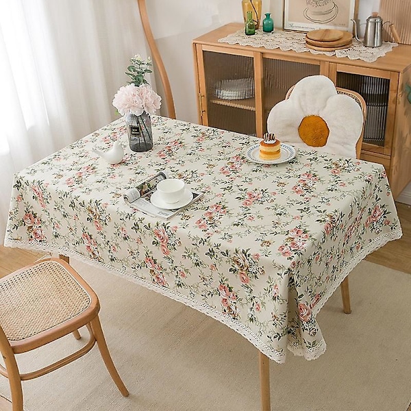 1 stk Blomstermønster Rektangulært Bordduk Vakkert Støvtett Bomulls-Linen Bordduk for Kjøkken Spisestue Buffet Dekorasjon (150x180cm)