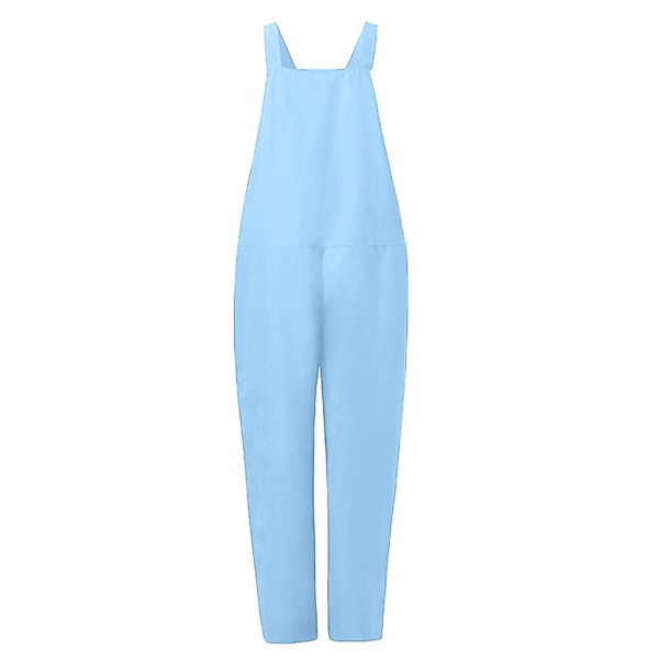 Afslappet løs kvindernes overalls - behagelig bomuld og hør jumpsuit XXXXL lyseblå