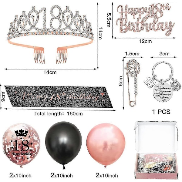 40-årsdagspresenter Kompatibla Kvinnor, 40-årsdag Skärp Och Tiara Kvinnor 40-årsdag Dekorationer, Tiara Rhinest Krona, Glitter Skärp, Svart Rosguld18