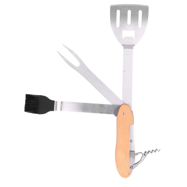 BBQ-værktøjssæt 5 i 1 Multifunktionelt foldbart bærbart spatel børste gaffel flaskeåbner rustfrit stål grill kombisæt
