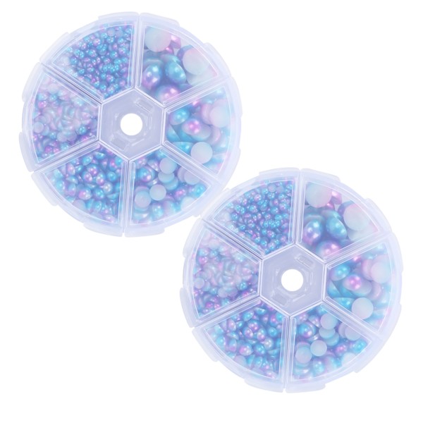 2 æsker Gradient Imitation Pearl Semicircular Nonporous Flat Back Dekorative Tilbehør til Tøj DIY (Blå Lilla)