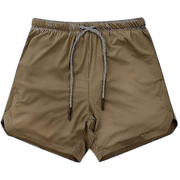 Lett og hurtigtørkende 2-i-1 løpeshorts for menn XXL Khaki