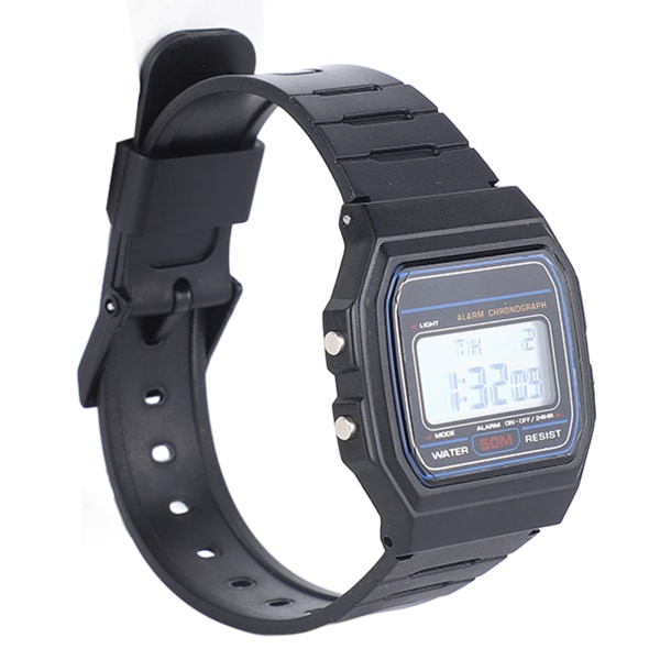 Elektrisk Klokke Multifunksjon Vanntett Fasjonabel PU-skinn Sportsklokke for Outdoor Black
