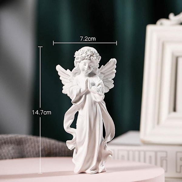 1 stk. Bedende Engel Dekorativ Resin Skulptur, Hjemmedekorasjon, Engel Figur (7.2*14.7cm)