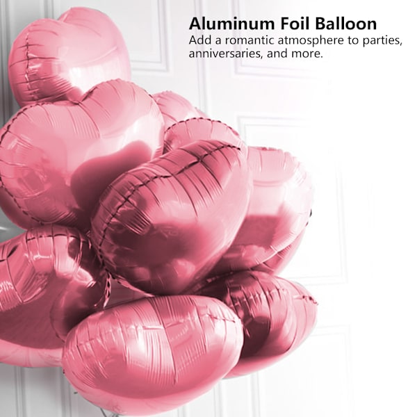 10 st 10\" Hjärtformade Aluminiumfolie Ballonger Fest Bröllop Födelsedag Dekor (Rosa)