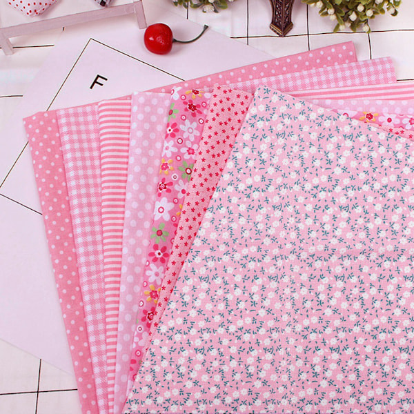 7 st bomullstyg DIY blandade rutor förskurna sängkläder kvarter bunt rosa 25*25cm