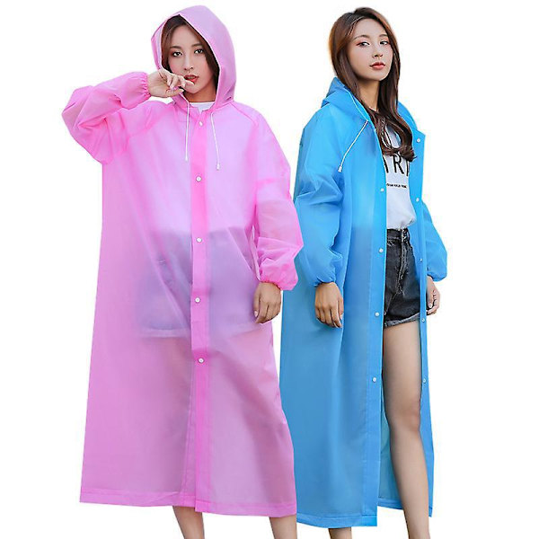 Bærbar Alt-i-Én Regnjakke Mænd og Kvinder Fortykket Udendørs Poncho Regnfrakke 2 stk. 68*112CM blå+pink