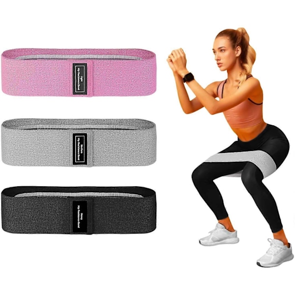 Set med tygmotståndsband (3-pack), träningsband för rumpan för att bygga rumpa, 3 olika motståndsnivåer Pilatesband för att bygga rumpa