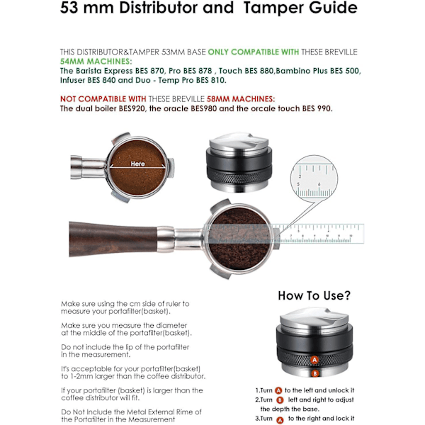 53mm Kaffedistributör och Tamp med Dubbelhuvud Nivellering för 54mm Justerbar Djup Professionell Espresso Handtampar