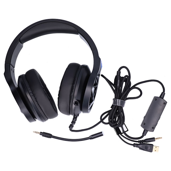 Gaming Headset Surround Sound Brusreducer Over Ear Hörlurar med Mikrofon och LED-ljus för PS4