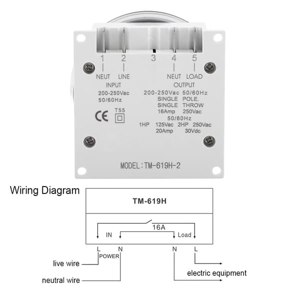 16A 7 Dagars Veckovis Programmerbar Digital Timer Tidsrelä Switch Utgång (220V 16A TM-619H-2)