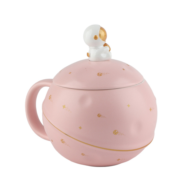 400 ml sød astronaut krus ergonomisk håndtag keramisk kop med låg ske til kaffe te mælk pink