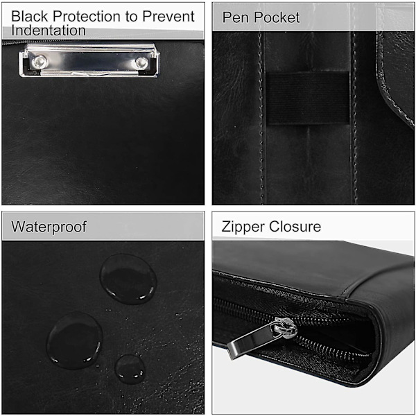 Zipper Portfolio Organizer med A4-klämma - Brun PU-läder
