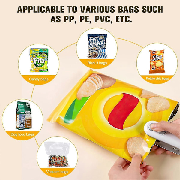 Mini Poseforsegler, Chipsposeforsegler Varmeforsegling, Snacksposeforsegler, Bærbar Oppladbar Vakuum Matforsegler for Snacks Chips Fersk Oppbevaring