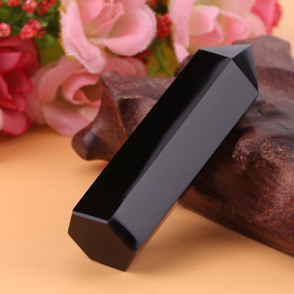 1 stk Naturlig Sort Obsidian Krystalsten Point Healing Sekskantet tryllestavsøjle