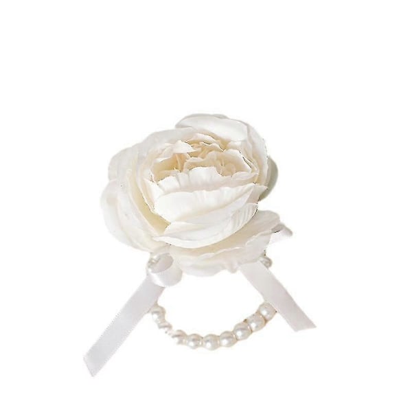 Hvid Rose Håndledsblomst, Bryllup Brude Håndledsblomst Kunstig Silke Rose Dekoration til Prom Fest Bryllup