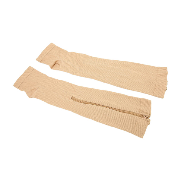 Nylon Dragkedja Design Främja blodcirkulationen Kompressionsstrumpor med öppen tåHudfärg S/M