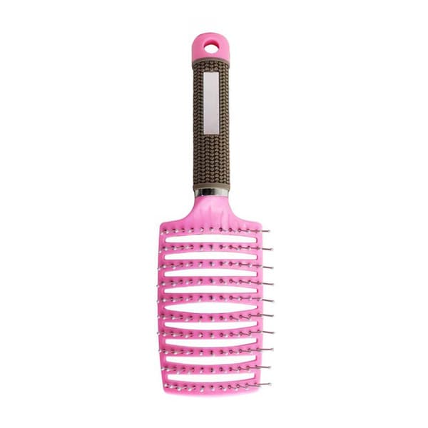 Rækkeventileret hårbørste med kugleformede børstehår, buet ventileret udredningsmassage styling hårbørste til mænd og kvinder, pink