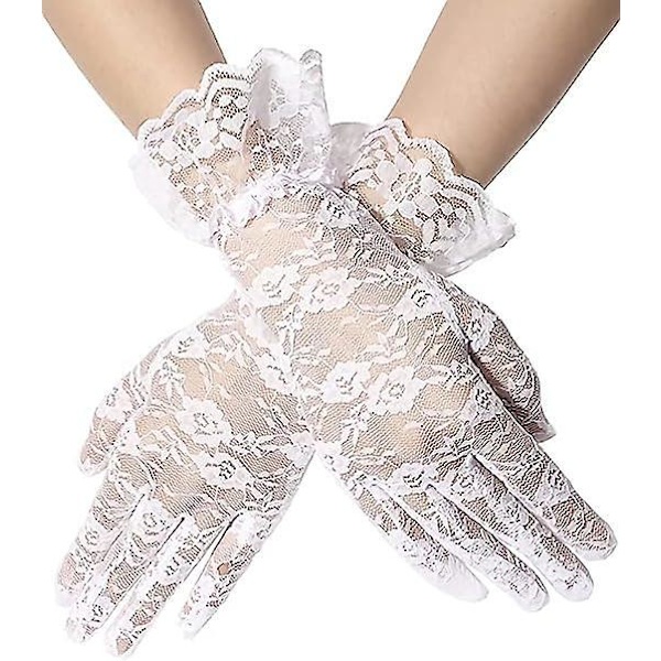 Elegante Hvide Blonder Handsker til Bryllup, Te-Selskab, Cosplay, Kostume