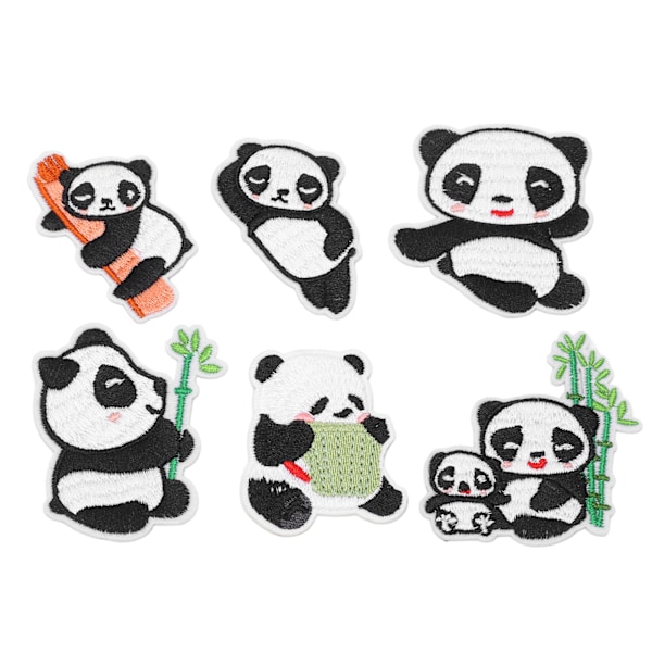 6 stk Panda broderilapp med skyggelegging for å skjule flekker og skader i ulike stiler Panda strykemerker for DIY-håndverk, veske og sko