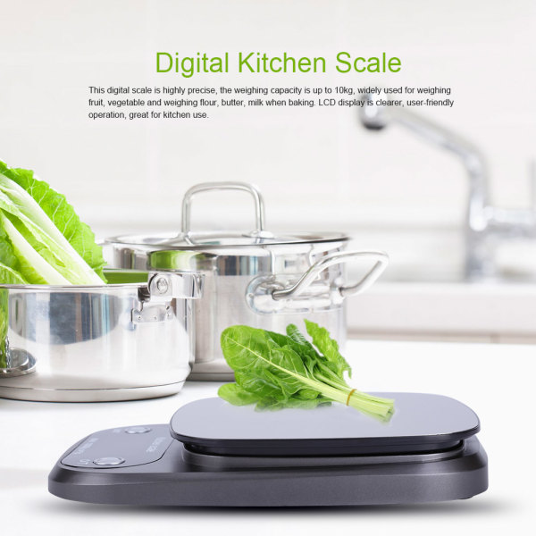 LCD digital elektronisk 10kg/1g kjøkkenmatvekt Rustfritt stålbrett for baking av matlaging