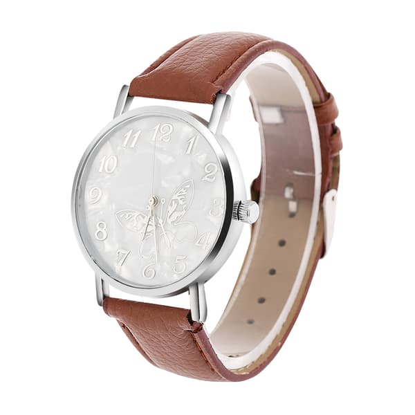 Moderigtigt PU læderrem Quartz ur Kvinder Dame Analog Armbåndsure Kaffe