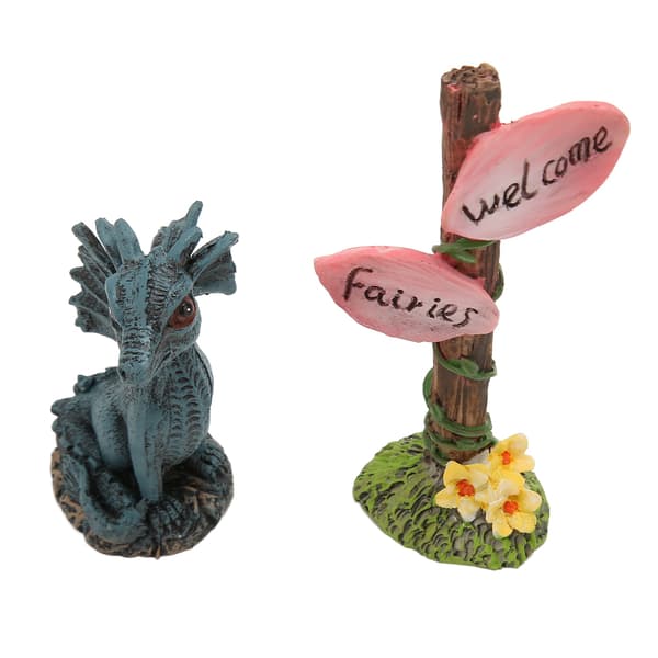 Miniature Dragevejviser Statue Sæt Syntetisk Harpiks Fe Statue Tilbehør til Haveplæne Balkon