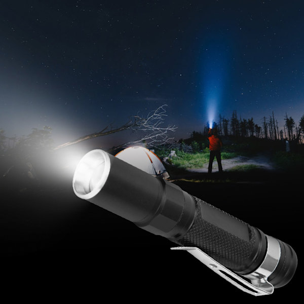 Utomhus Bärbar Mini LED Ficklampa Teleskopisk Pen Form Ljus Ficklampa för Emergencyblack