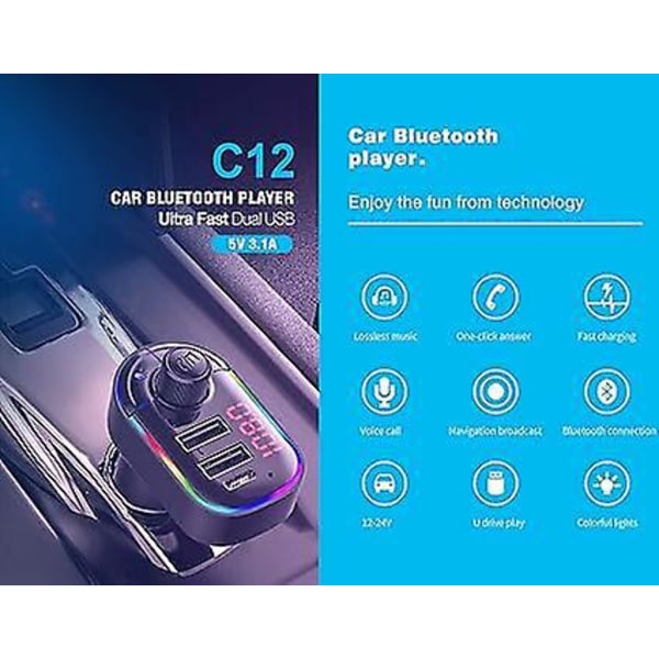 Bluetooth FM-lähetin, Bluetooth MP3-soitin langaton radiosovitin FM-lähetin autolaturi kahdella USB-portilla, handsfree-puhelut, SD-tuki