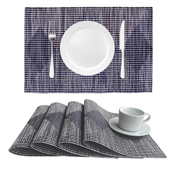 Set med 3 st PVC- och polyestermattor för matbord, 45x30cm (vit, blå, lila)