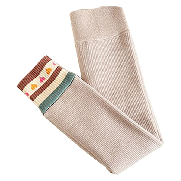 Flickor Vinter Tjocka Varma Byxor Öppna Gren Byxor Stripe Love Flickor Bomulls Leggings M Havregrynsfärg Ålder 2 till 4 År Gamla
