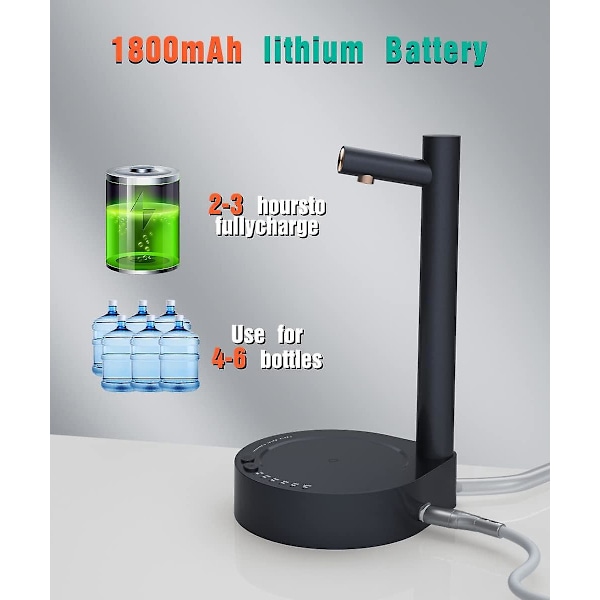 Bärbar USB-laddningsbar vattenflaskedispenser för 5 gallons- och universalflaskor