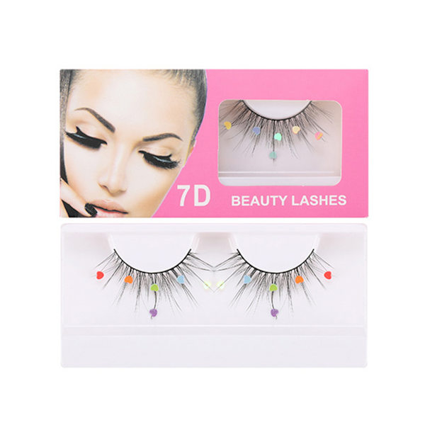 7D Paljetter Falska Ögonfransar Peach Hjärta Glitter Ögonfransar Förlängning Curler Fransar Makeup Fest Bröllop