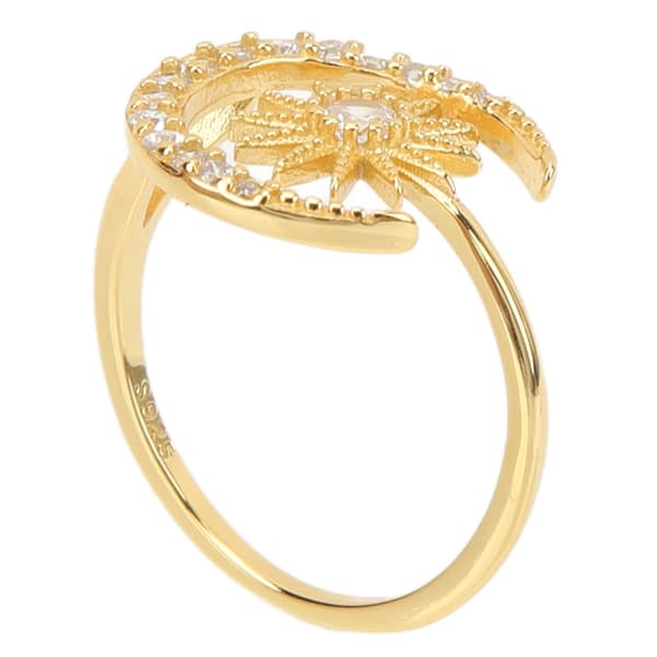 925 Sølvring Kvinder Piger Udsøgt Modestil Stjerne Måne Diamantring Smykketilbehør Gul Kold