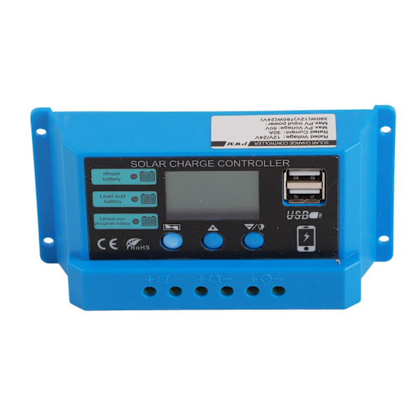 Solcelleladeregulator 12V 24V Batteri Solpanel Opladningsregulator til Hjem RV 30A