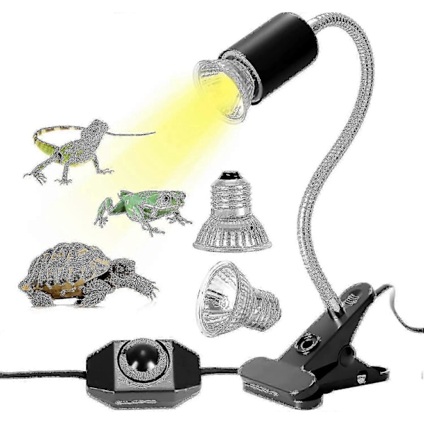 Skildpadde Varmelampe Sæt Reptil Varmelampe Med 2 Uva Uvb Pærer 25w 50w Lang Base Skildpaddelampe 360 Graders Rotation Til Skildpadde Reptil Firben Slanger Kamæleoner