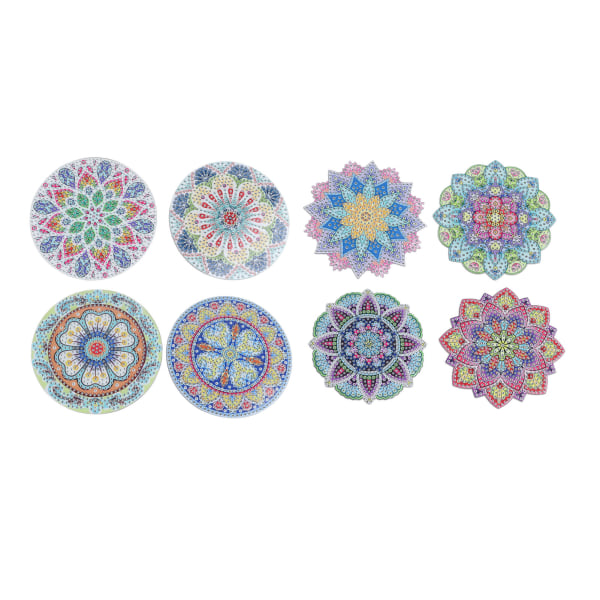 8 Stk Rhinestone Maleri Coasters Mandala Style Levende Farver Mousserende Coaster Rhinestone Art Kit til DIY Børn Voksne