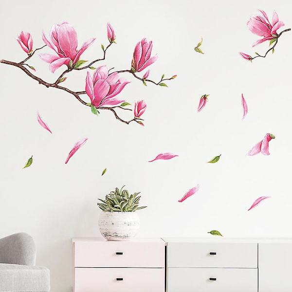 Set med 2, vackra blommiga väggdekaler, vardagsrum, rosa