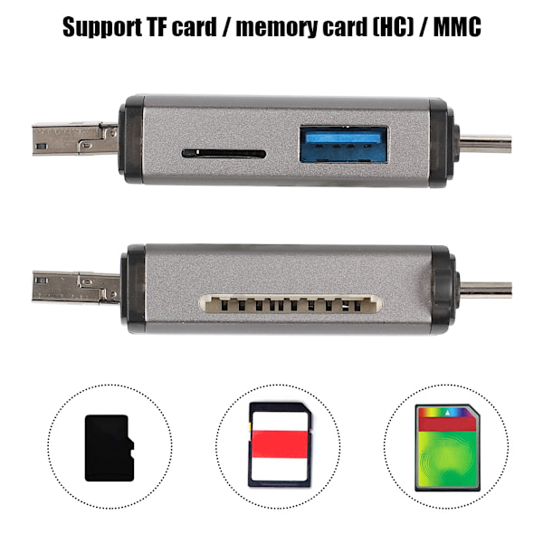 Typ C USb MicroUSB-utgång Multifunktionskortläsare för TF-kortminneskort (HC) / MMC