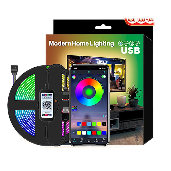 Smart WiFi LED-ljusremsa - 5m RGB Flerfärgad, Appstyrd, Perfekt för TV-bakgrund, Hemköksdekoration