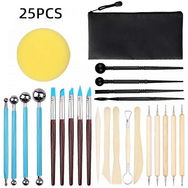 25 st Lerskulpteringsverktyg Kit Lermodelleringsverktyg Trä Polymerlera Verktyg Gummi Keramikverktyg