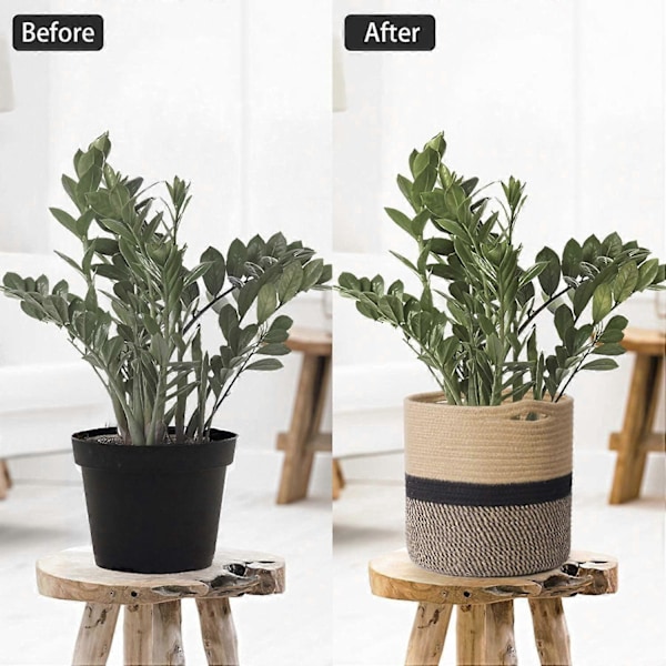 Robust Jute Rep Växtkorg Modern Vävd Korg för 10\" Blomkruka Golv Inomhus Planteringskärl, 11