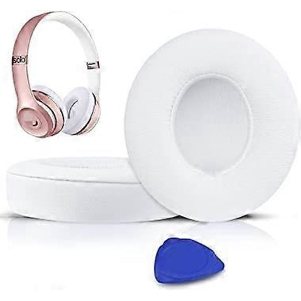 2 st (Vita) Öronkuddar Ersättning för Beats Solo 2 & Solo 3 Trådlösa On-Ear Hörlurar, Öronkuddar med Mjukt Proteinläder, Ökad Tjocklek