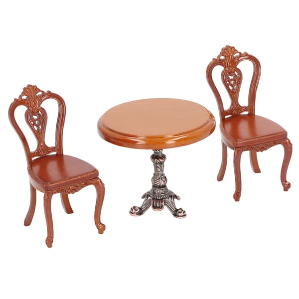 Dockskåps Matbord Stolsset Mini Storlek Nostalgisk Björk Legering Leksak Bord Stolsmodell för Lekhus 1/12